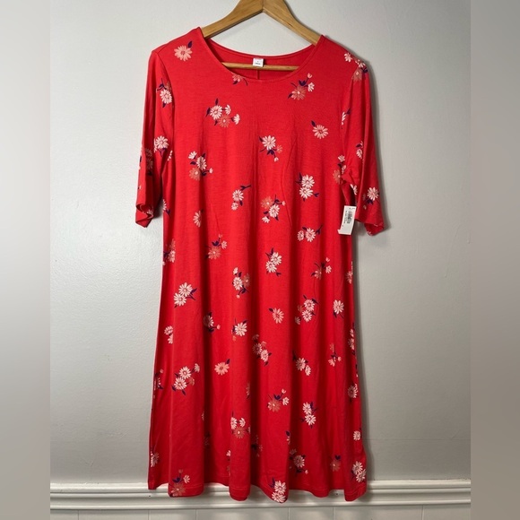 Old Navy Red elbow length swing dress midi Large - Picture 2 of 7